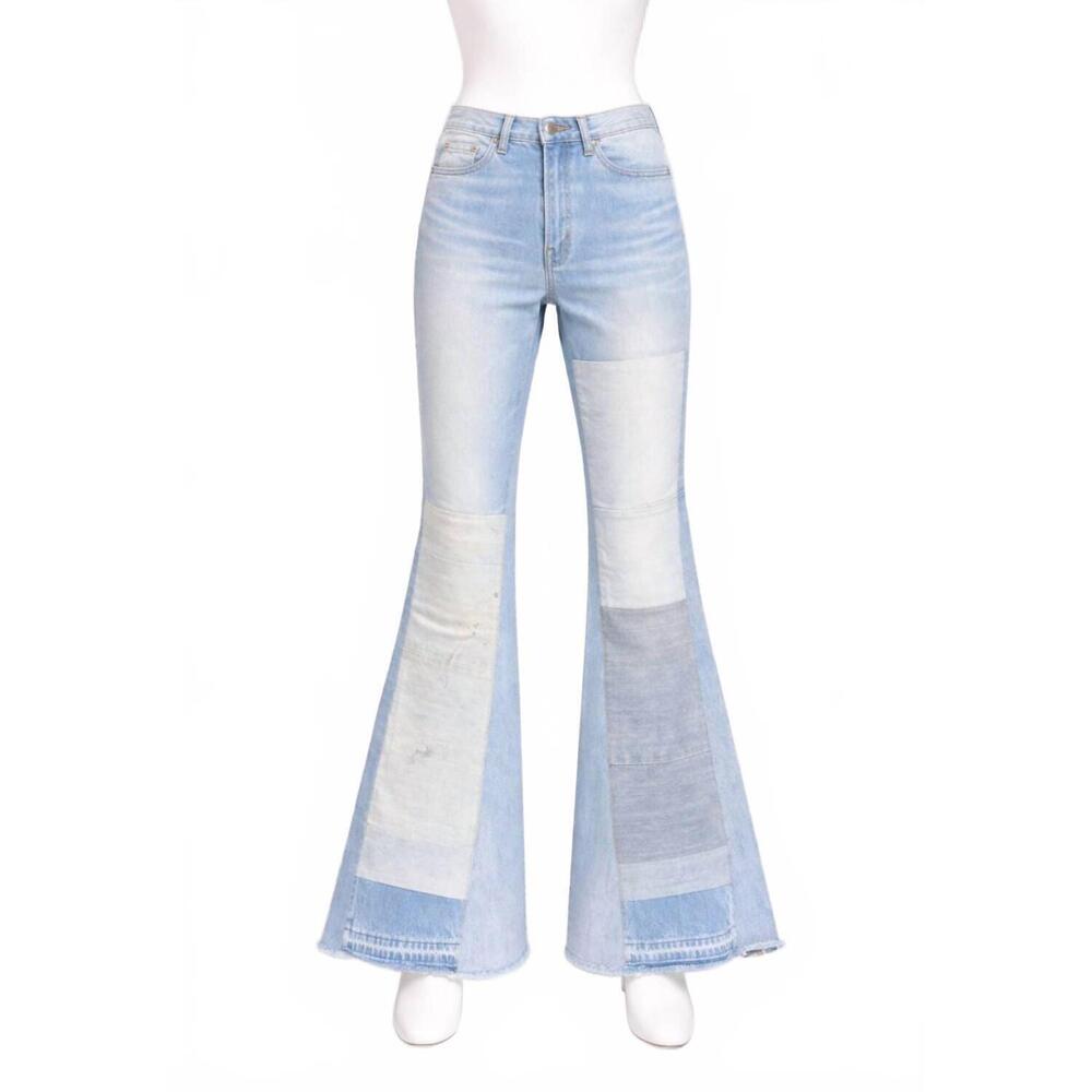 NEW AMIRI women's reconstructed flare jeans in multi indigo